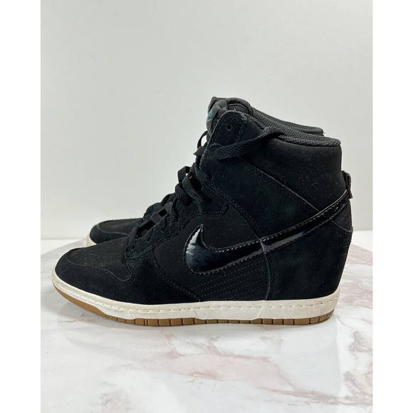 Nike Dunk Sky Hi Essential Hidden Wedge Heel Shoes Black White Gum Women Sz 8.5 - Picture 2 of 10